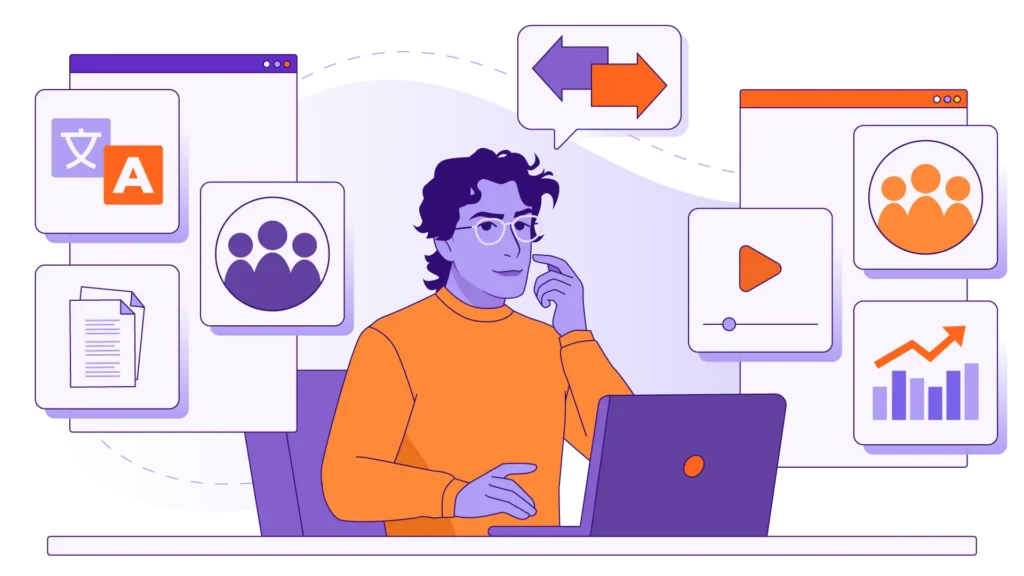 Animated safety training avatars representing a diverse multilingual frontline workforce in a warehouse environment