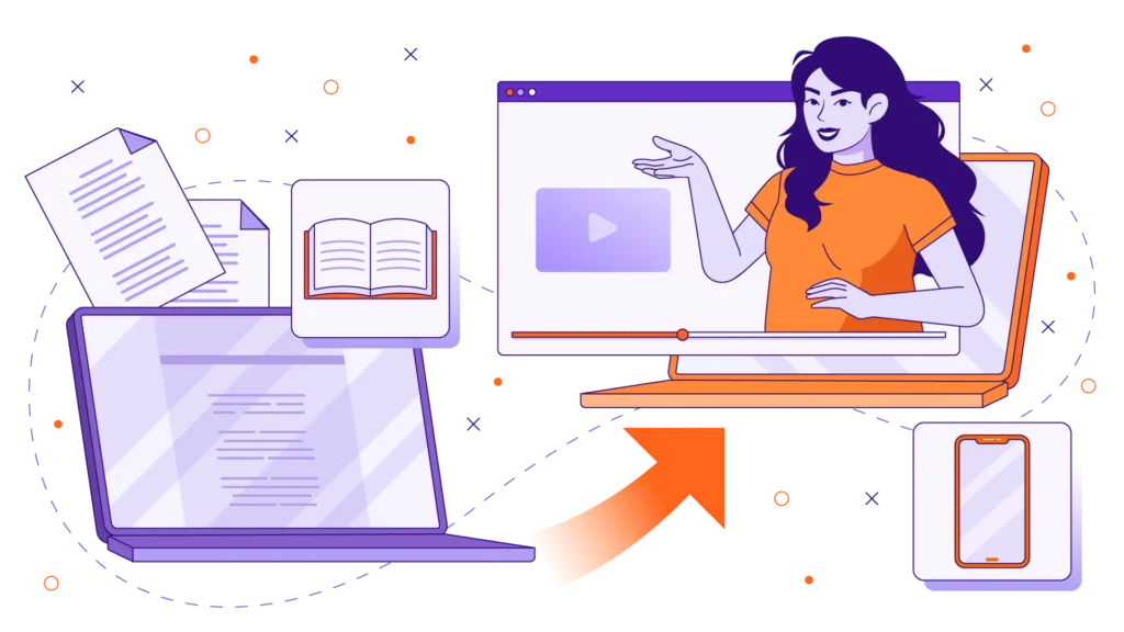 How to Modernize Legacy Courses into Custom eLearning - Custom eLearning solutions for associations and companies - custom eLearning,custom eLearning course development,legacy course modernization,custom eLearning content development,online course development 4 L&D team auditing legacy eLearning content for modernization into custom microlearning modules